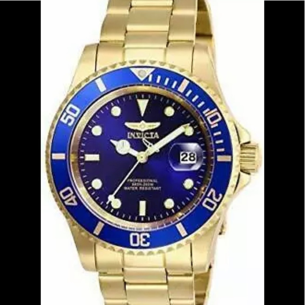 Invicta Men's Pro Diver Quartz Watch with Stainless Steel Strap Gold/Blue 26974